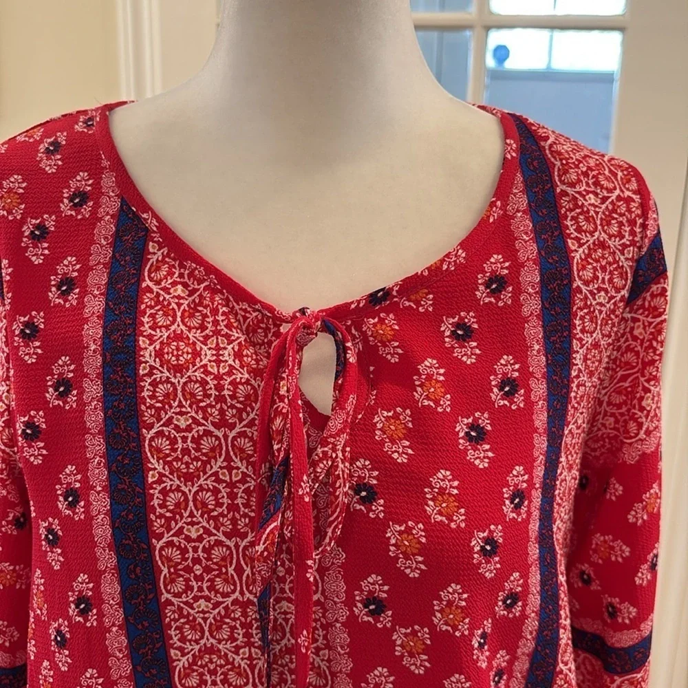 Truly Me by Sara Sara Girl’s Red and Blue Floral Long Sleeve Dress. Size 16
